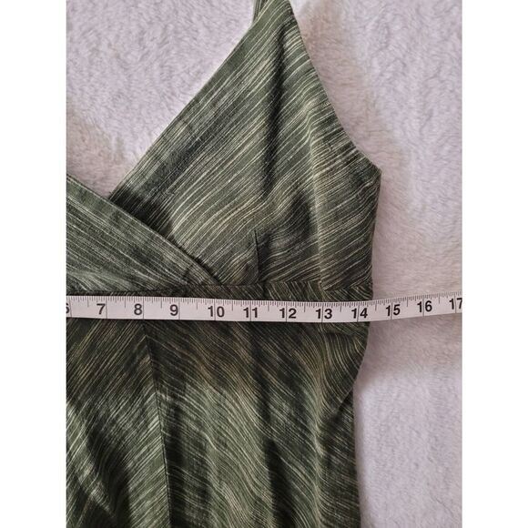 Vintage Old Navy Dress Women's 6 Green Striped‎ Zipper V Neck Bohemian Linen - Picture 7 of 11